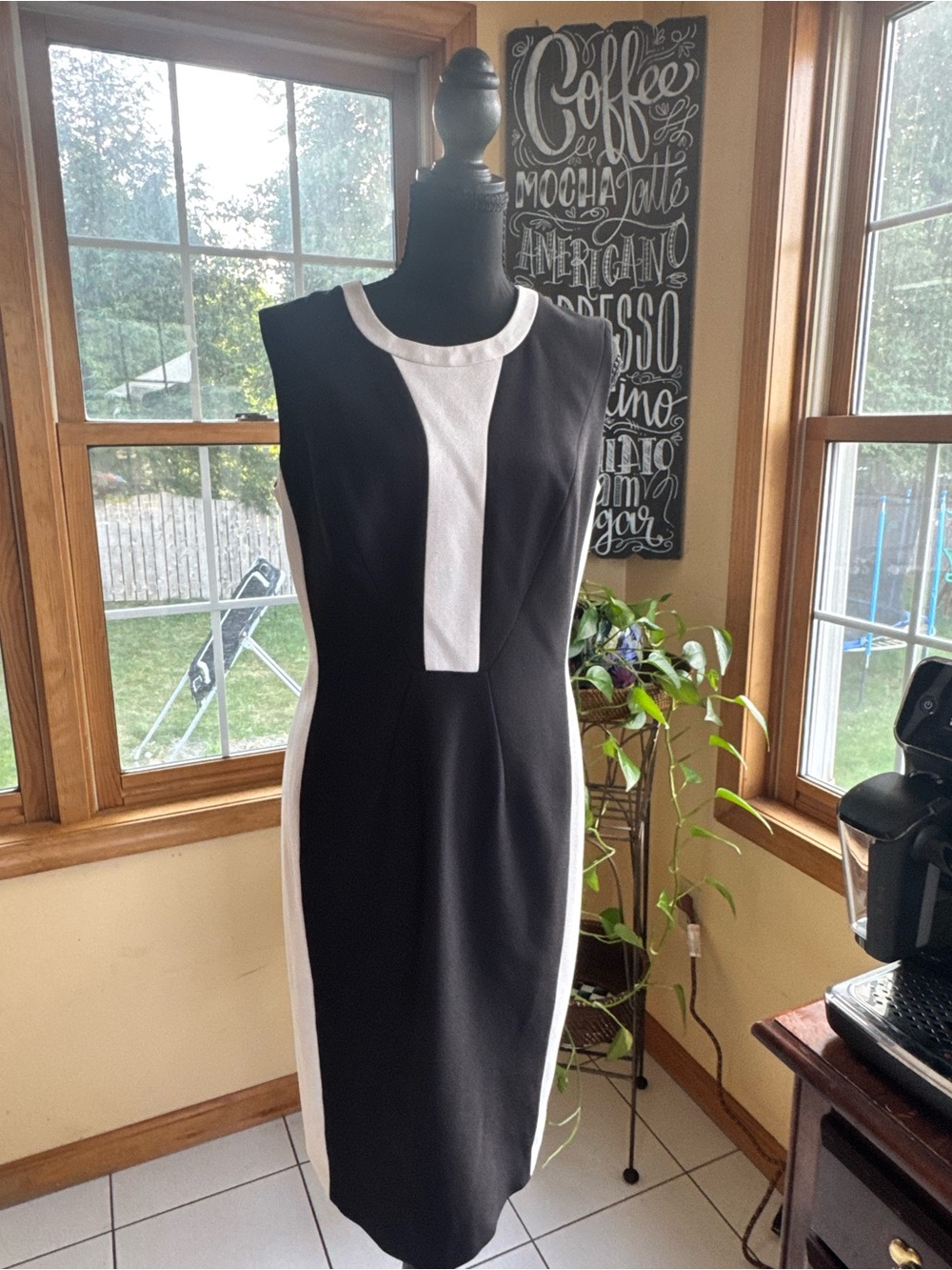 Anne Klein Black and White Colorblock Midi Sheath Dress
